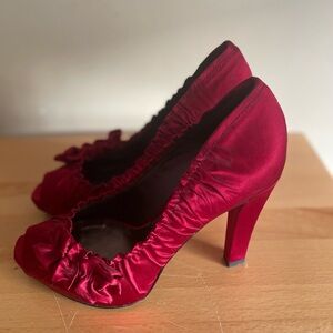 Pura Lopez Red Pump Peep Toe Heels Sz 38
